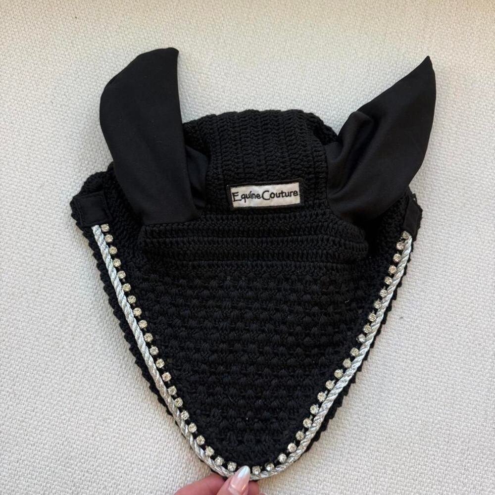 Equine couture black rhinestone bonnet